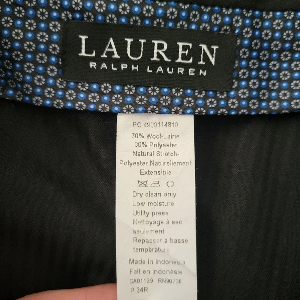 2 Pc Ralph‎ Lauren 42L 34R Suit Navy Blue Wool Classic Dapper Preppy Business
